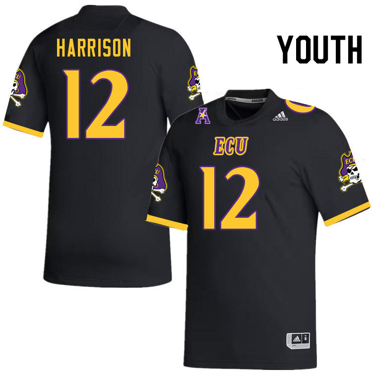 Youth #12 Bryson Harrison ECU Pirates College Football Jerseys Stitched-Black